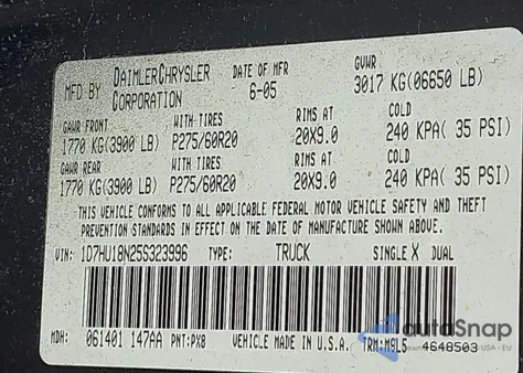 2005 Dodge Ram 1500 Slt/Laramie z USA, uszkodzony, nr VIN 1D7HU18N25S323996